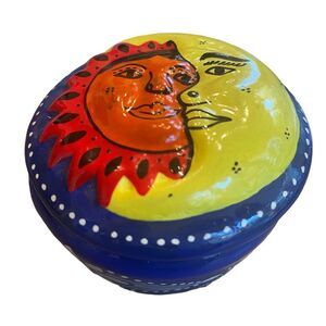 Sun and Moon Cobalt Blue Terracotta Trinket Box Made in Mexico NWOT